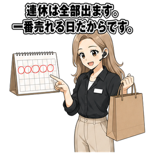 連休は全部出ます。一番売れる日だからです。