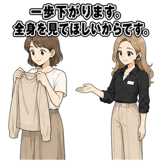 一歩下がります。全身を見てほしいからです。