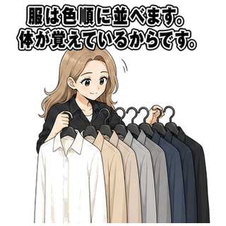 服は色順に並べます。体が覚えているからです。