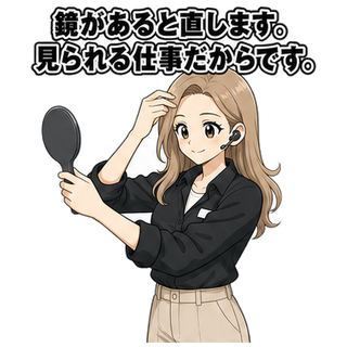 鏡があると直します。見られる仕事だからです。