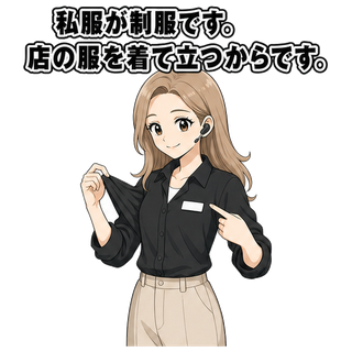 私服が制服です。店の服を着て立つからです。