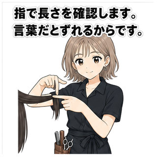 指で長さを確認します。言葉だとずれるからです。