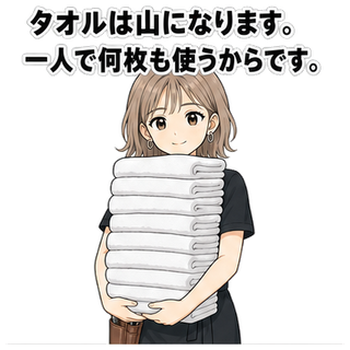 タオルは山になります。一人で何枚も使うからです。