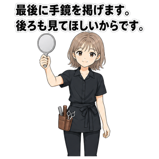 最後に手鏡を掲げます。後ろも見てほしいからです。