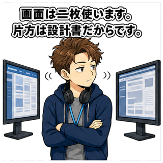 画面は二枚使います。片方は設計書だからです。