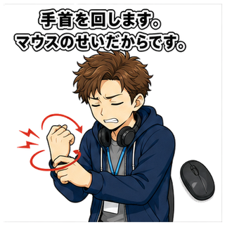 手首を回します。マウスのせいだからです。