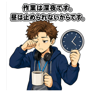 作業は深夜です。昼は止められないからです。