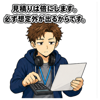 見積りは倍にします。必ず想定外が出るからです。