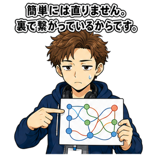 簡単には直りません。裏で繋がっているからです。