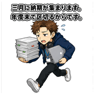三月に納期が集まります。年度末で区切るからです。