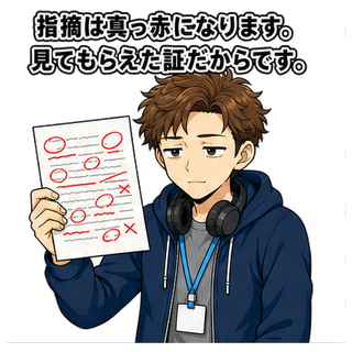 指摘は真っ赤になります。見てもらえた証だからです。