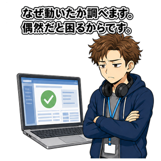 なぜ動いたか調べます。偶然だと困るからです。