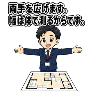 両手を広げます。幅は体で測るからです。