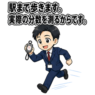 駅まで歩きます。実際の分数を測るからです。