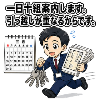 一日十組案内します。引っ越しが重なるからです。