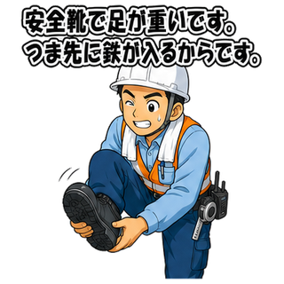安全靴で足が重いです。つま先に鉄が入るからです。