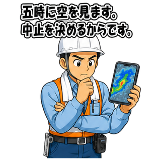 五時に空を見ます。中止を決めるからです。