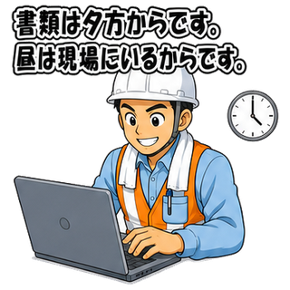 書類は夕方からです。昼は現場にいるからです。