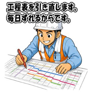 工程表を引き直します。毎日ずれるからです。