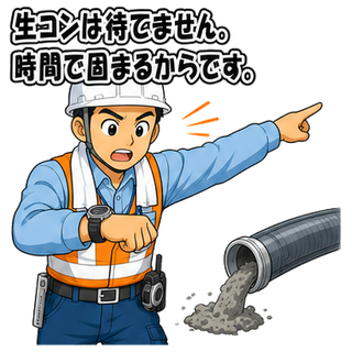 生コンは待てません。時間で固まるからです。