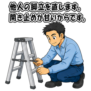 他人の脚立を直します。開き止めが甘いからです。