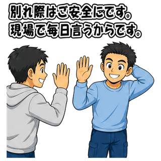 別れ際はご安全にです。現場で毎日言うからです。