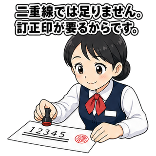 二重線では足りません。訂正印が要るからです。