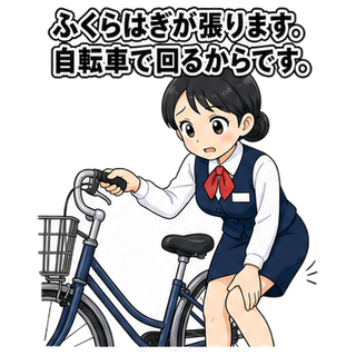 ふくらはぎが張ります。自転車で回るからです。