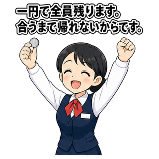一円で全員残ります。合うまで帰れないからです。