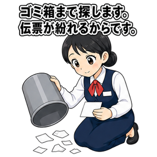 ゴミ箱まで探します。伝票が紛れるからです。