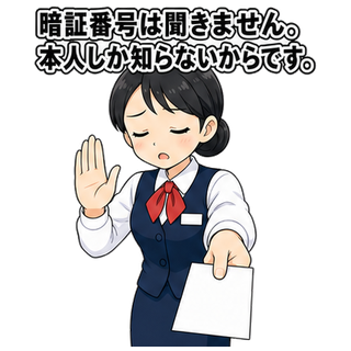 暗証番号は聞きません。本人しか知らないからです。