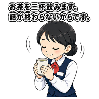 お茶を三杯飲みます。話が終わらないからです。