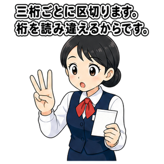 三桁ごとに区切ります。桁を読み違えるからです。