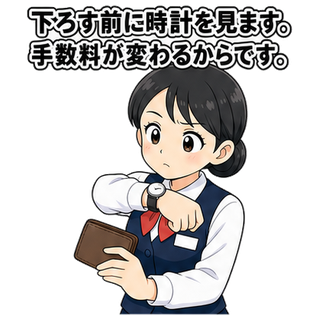 下ろす前に時計を見ます。手数料が変わるからです。