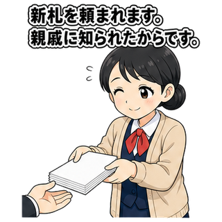 新札を頼まれます。親戚に知られたからです。