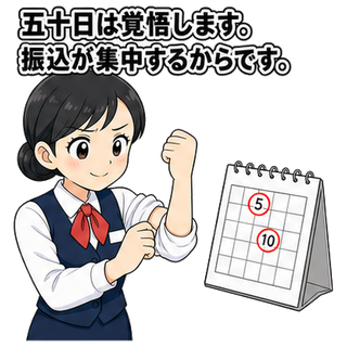五十日は覚悟します。振込が集中するからです。