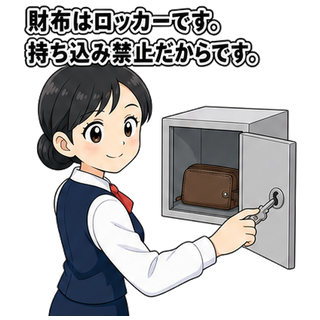 財布はロッカーです。持ち込み禁止だからです。