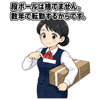 段ボールは捨てません。数年で転勤するからです。