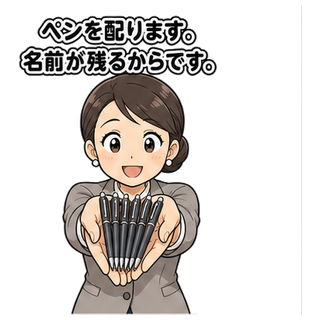 ペンを配ります。名前が残るからです。