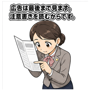 広告は最後まで見ます。注意書きを読むからです。