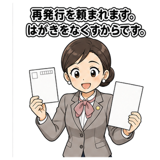 再発行を頼まれます。はがきをなくすからです。