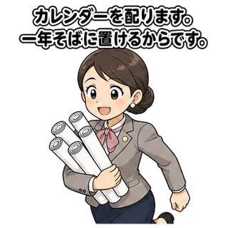 カレンダーを配ります。一年そばに置けるからです。