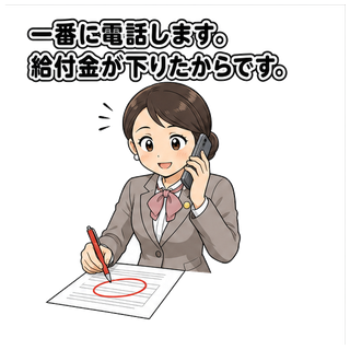 一番に電話します。給付金が下りたからです。