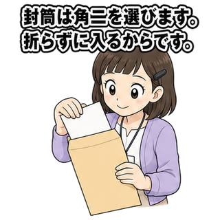 封筒は角二を選びます。折らずに入るからです。