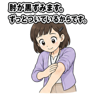 肘が黒ずみます。ずっとついているからです。
