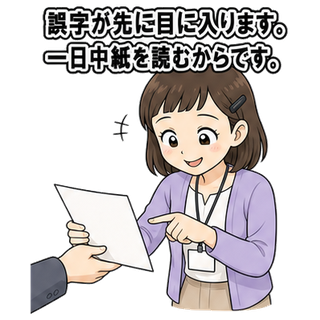誤字が先に目に入ります。一日中紙を読むからです。