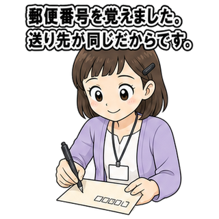郵便番号を覚えました。送り先が同じだからです。