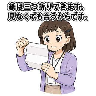 紙は三つ折りできます。見なくても合うからです。