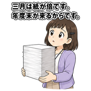 三月は紙が倍です。年度末が来るからです。