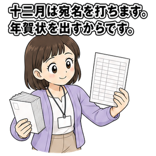 十二月は宛名を打ちます。年賀状を出すからです。